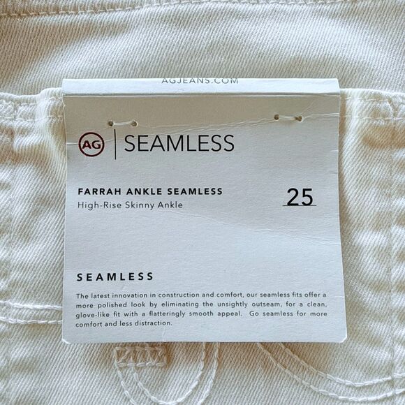NWT AG Jeans Farrah Ankle Seamless Mid Rise Skinny Ankle Jeans in Ivory Dust 25 - Picture 10 of 16